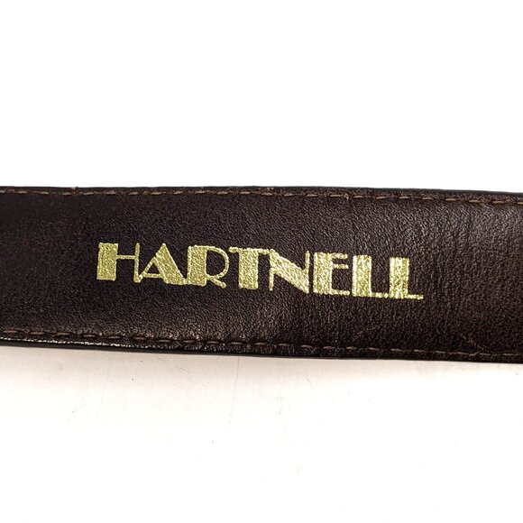 Vintage 90s Hartnell Belt Brown Alligator Grain Calfskin Leather Silver Buckle - Picture 9 of 13